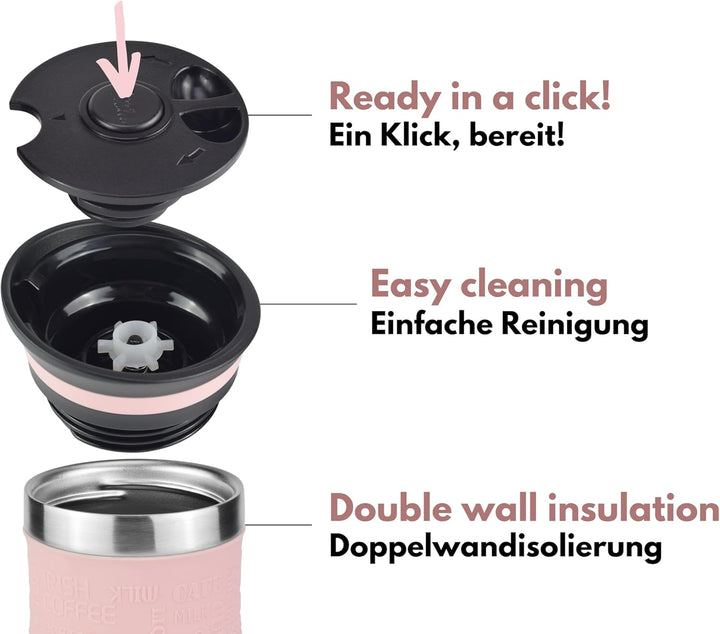 Milu Thermobecher 370ml 450ml Isolierbecher Kaffeebecher to go - 100% Auslaufsicher - Trinkbecher au
