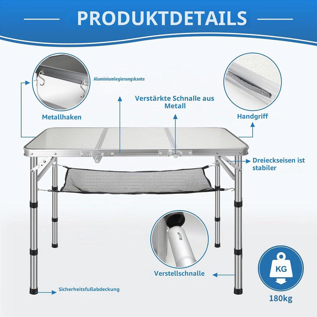 CPROSP Campingtisch Klappbar 90 * 40cm, Koffertisch Camping Faltbar, Camping Tisch, Markttisch Höhen