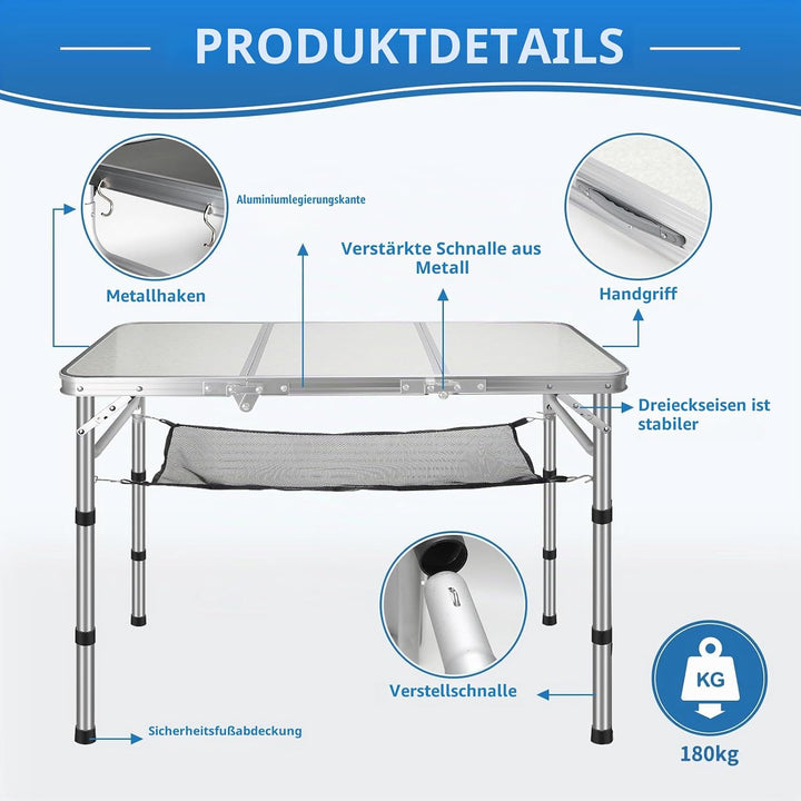 CPROSP Campingtisch Klappbar 90 * 40cm, Koffertisch Camping Faltbar, Camping Tisch, Markttisch Höhen