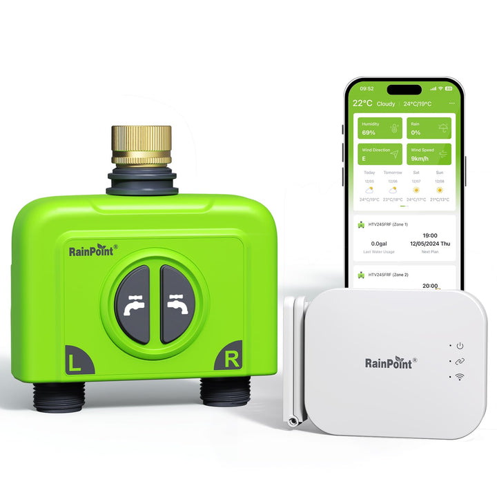 RAINPOINT Bewässerungscomputer WLAN 2 Ausgänge mit Antennen-Gateway und Messingeinlass Smart Bewässe