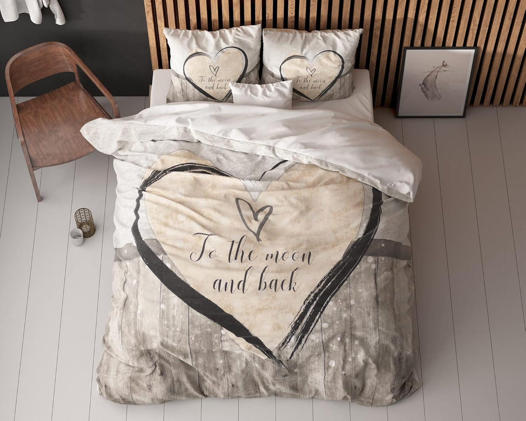 Sleeptime Bettwäsche 4teilig 135cm x 200cm 4teilig braun - Love - weich & bügelfrei Bettbezüge mit R