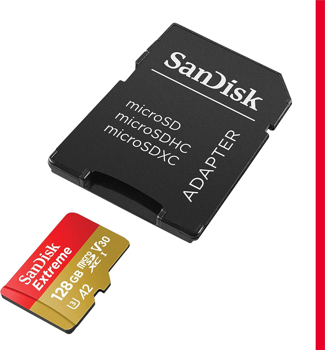 SanDisk Extreme microSDXC UHS-I Speicherkarte 128 GB + Adapter (Für Smartphones, Actionkameras und D