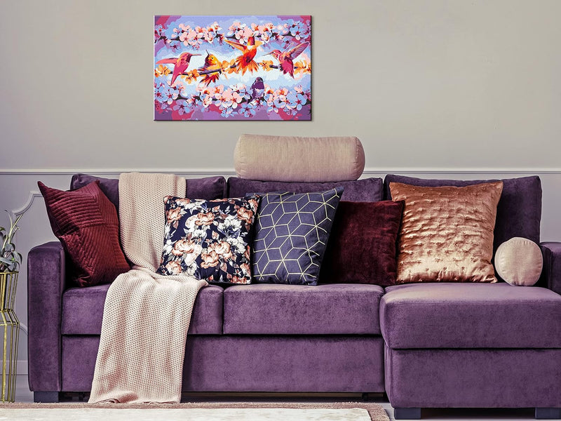 murando - Malen nach Zahlen Kolibri bunt Blumen 60x40 cm Malset mit Holzrahmen auf Leinwand für Erwa