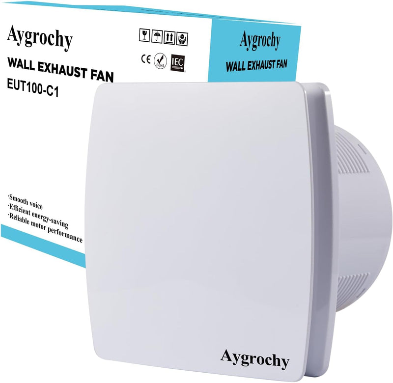 Aygrochy 100mm Badlüfter mit Mit Feuchtigkeitssensor und Timer, Wohnraumlüfter, leiser Betrieb, geri