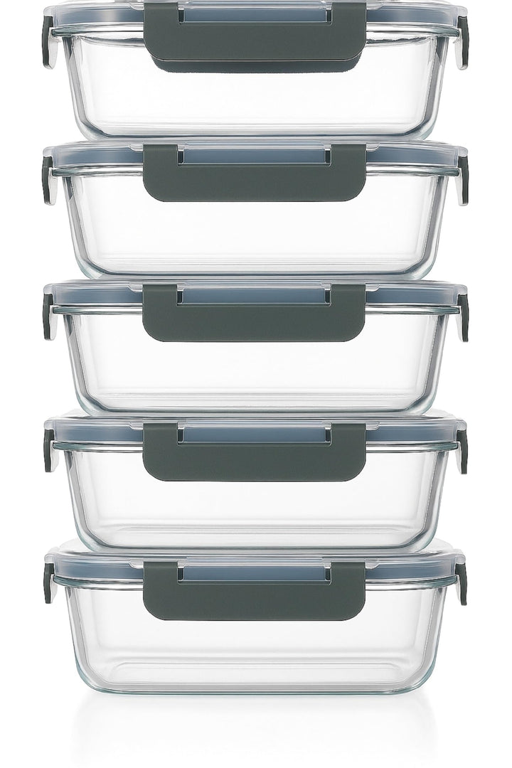 Visario 5 x kleine Glas-Frischhaltedosen 370 ml pro Glasbox | 5er Set Klick-Dosen mit Deckel | Silik