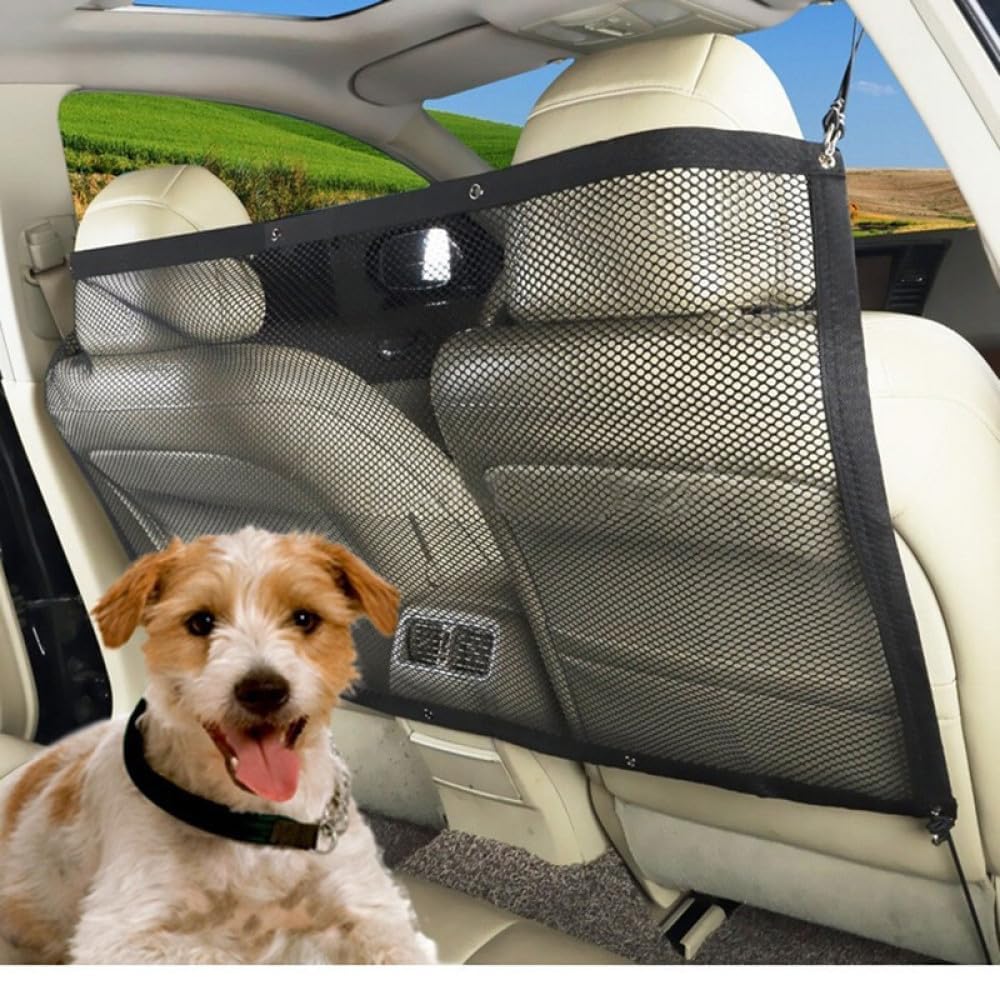 Hunde Auto Barriere,Fahrzeug Haustierbarriere Rücksitz Mesh Dog Car Divider Net mit Seil einstellen
