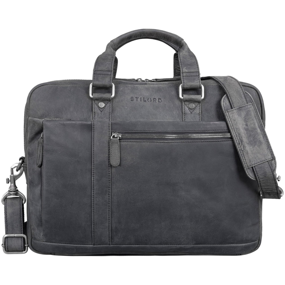 STILORD 'Nico' Grosse Businesstasche aus Hochwertigem Leder für 15.6 Zoll Laptop, Farbe:carbon - gra