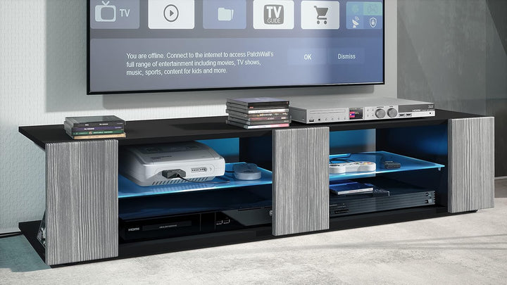 Vladon Lowboard Movie V2, TV-Kommode mit 6 offenen Fächern und Zierleisten, Schwarz matt/Avola-Anthr