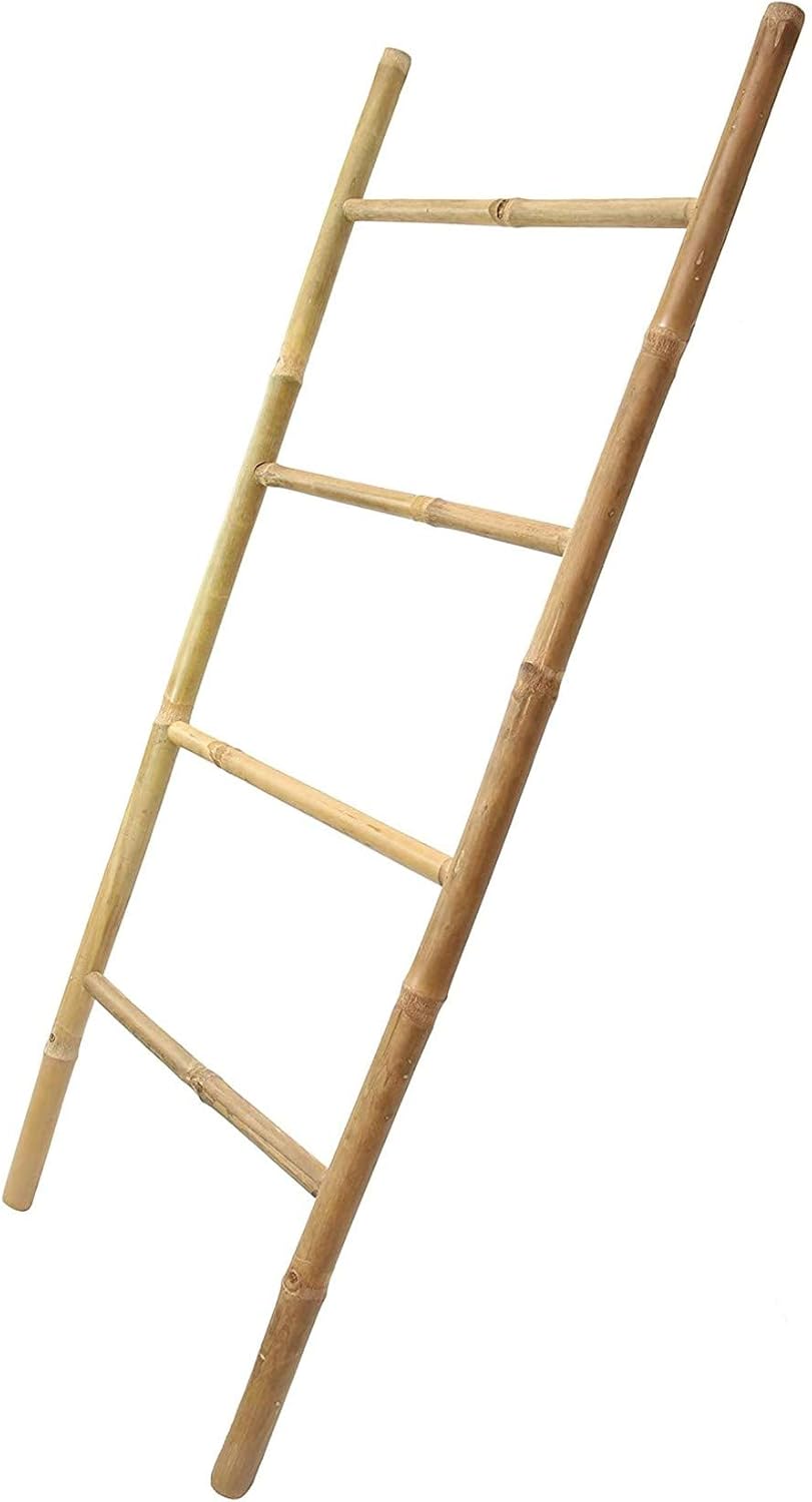 Dekoleidenschaft Handtuchleiter aus Bambus, 115 cm hoch, 4 Sprossen, Handtuchständer, Kleiderständer