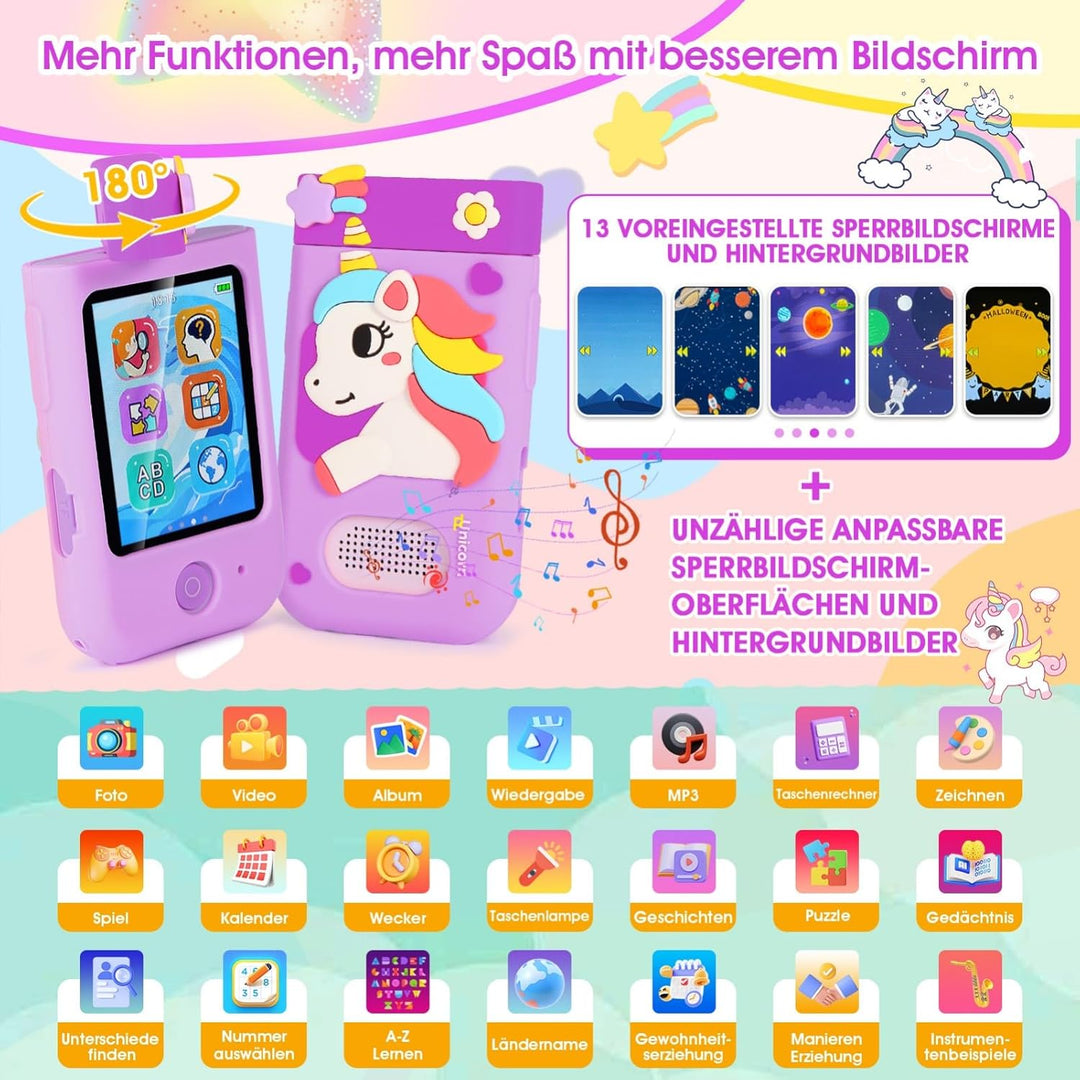 Kinderkamera Spielzeug mit 180°Drehobjektiv&32GB Karte,Kinder Kamera mit Touchscreen&Silikonhülle,We