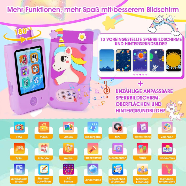 Kinderkamera Spielzeug mit 180°Drehobjektiv&32GB Karte,Kinder Kamera mit Touchscreen&Silikonhülle,We