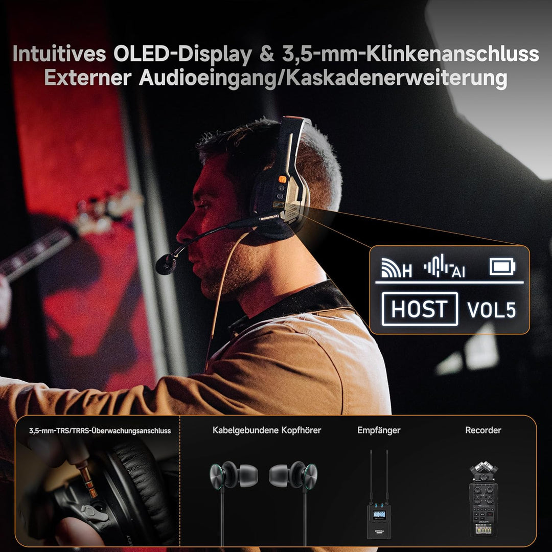 COMICA Seekcom S1 Drahtloses Intercom-Headset-System, 2,4 GHz Vollduplex für 5 Personen, AI/ENC-Raus