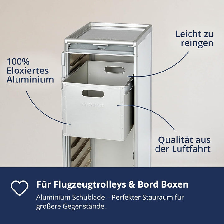 VanDeBord Einschub Aluminium Hoch, Schublade, Schubkasten, Drawer, Zubehör für Flugzeugtrolleys, Air