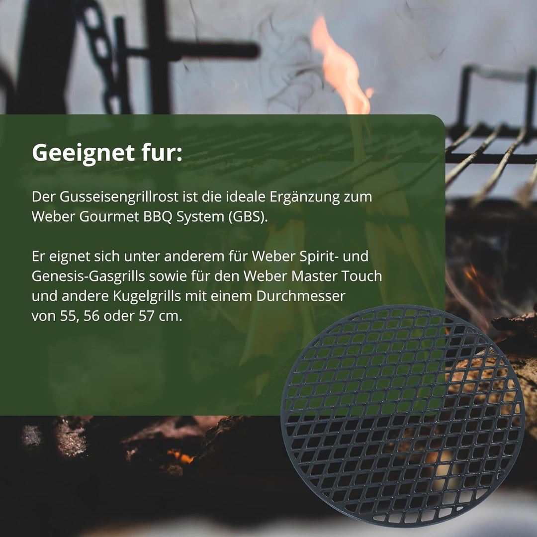 HeRo24 Guss Grillrost Ø 44,5cm emailliert massiv Inclusive 2 Griffe ! auch z.B für Weber 45,46,47cm
