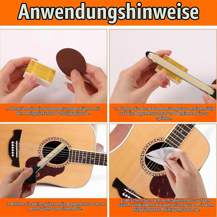 Gitarrenbogen-Set, 2-in-1 Rosshaar-Aluminium-Legierung Gitarrenbogen mit Kolophonium Schleifpapier T