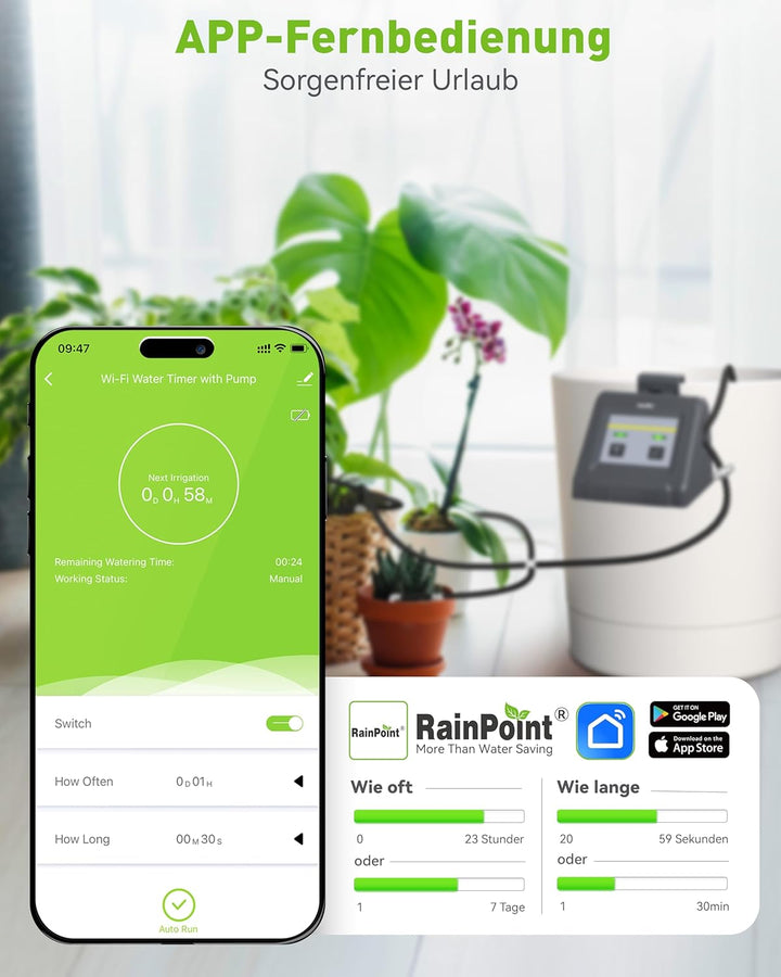 RAINPOINT WLAN Automatisches Bewässerungssystem, Tropfbewässerungsset Wasservolumen Einstellbar, Kan