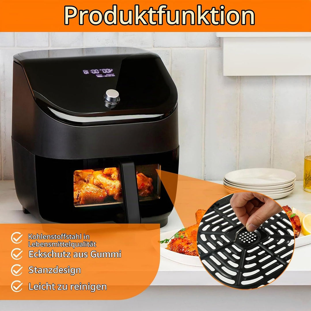 Ersatz Grillpfanne Heissluftfritteuse 25cm, Air Fryer Grillplatte Quadrat Hitzebeständig mit Gummi E