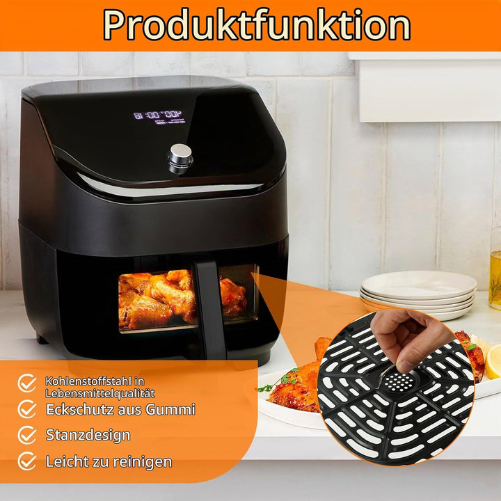Ersatz Grillpfanne Heissluftfritteuse 25cm, Air Fryer Grillplatte Quadrat Hitzebeständig mit Gummi E