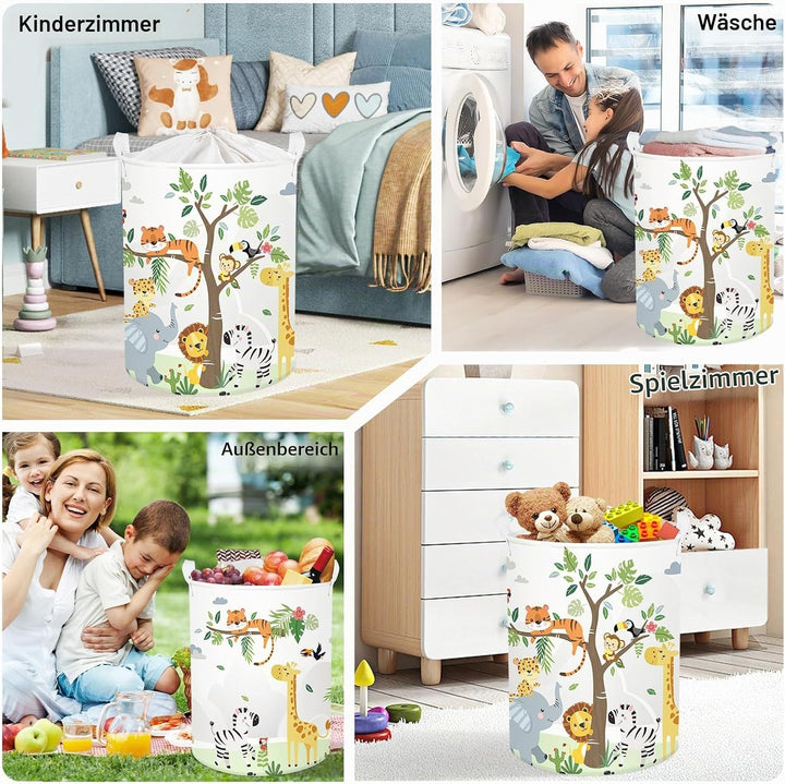 Süsses Waldtier Gross Wäschekorb Baum Laub Stoff Aufbewahrungskorb Kleidung Spielzeug Aufbewahrungsb