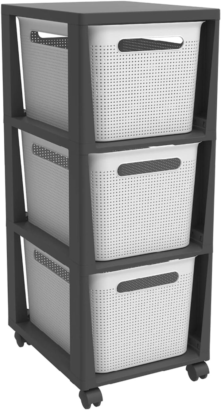 Rotho Brisen Rollcontainer mit 3 Schubladen, 3 x 16 l (36,6 x 30 x 77 cm) Weiss, Weiss