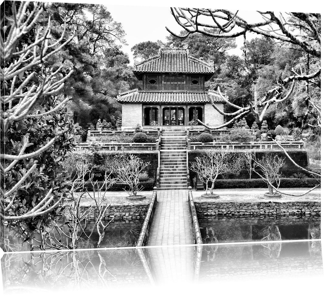 Pixxprint Monocrome, chinesischer Tempel, Format: 100x70 auf Leinwand, 100x70
