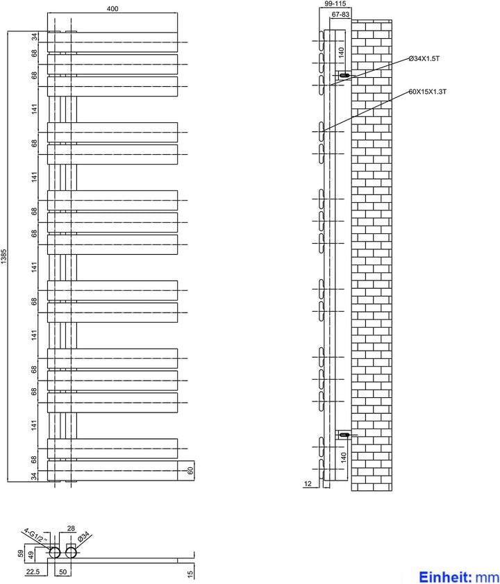 Heilmetz Badheizkörper Flach Design Heizkörper Handtuchtrockner für Badezimmer Handtuchheizkörper mi