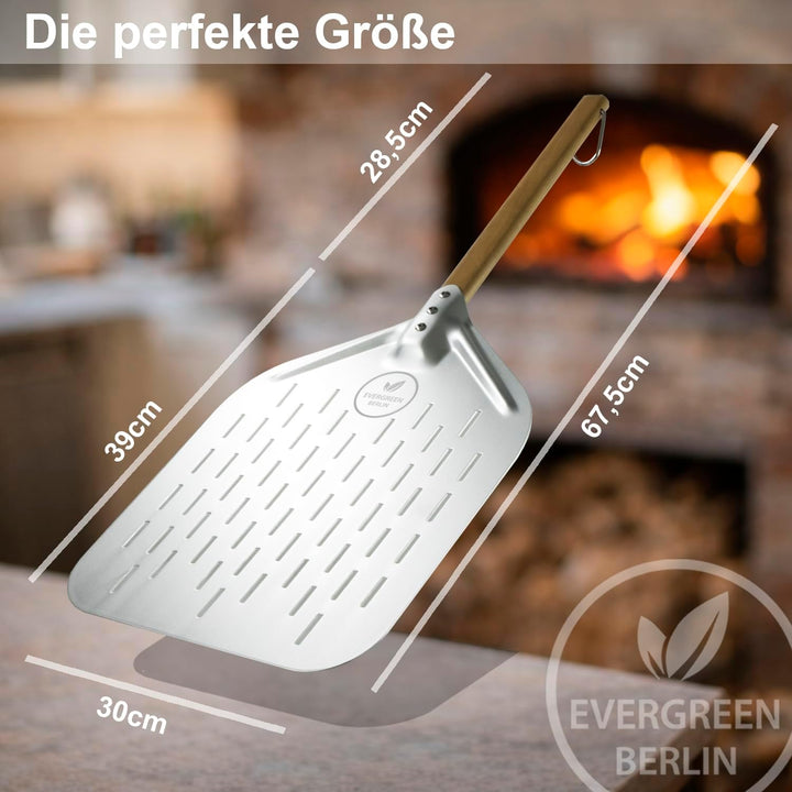 EVERGREEN BERLIN | DAS ORIGINAL - Pizzaschieber Perforiert - Pizzaschaufel gelocht aus Aluminium und