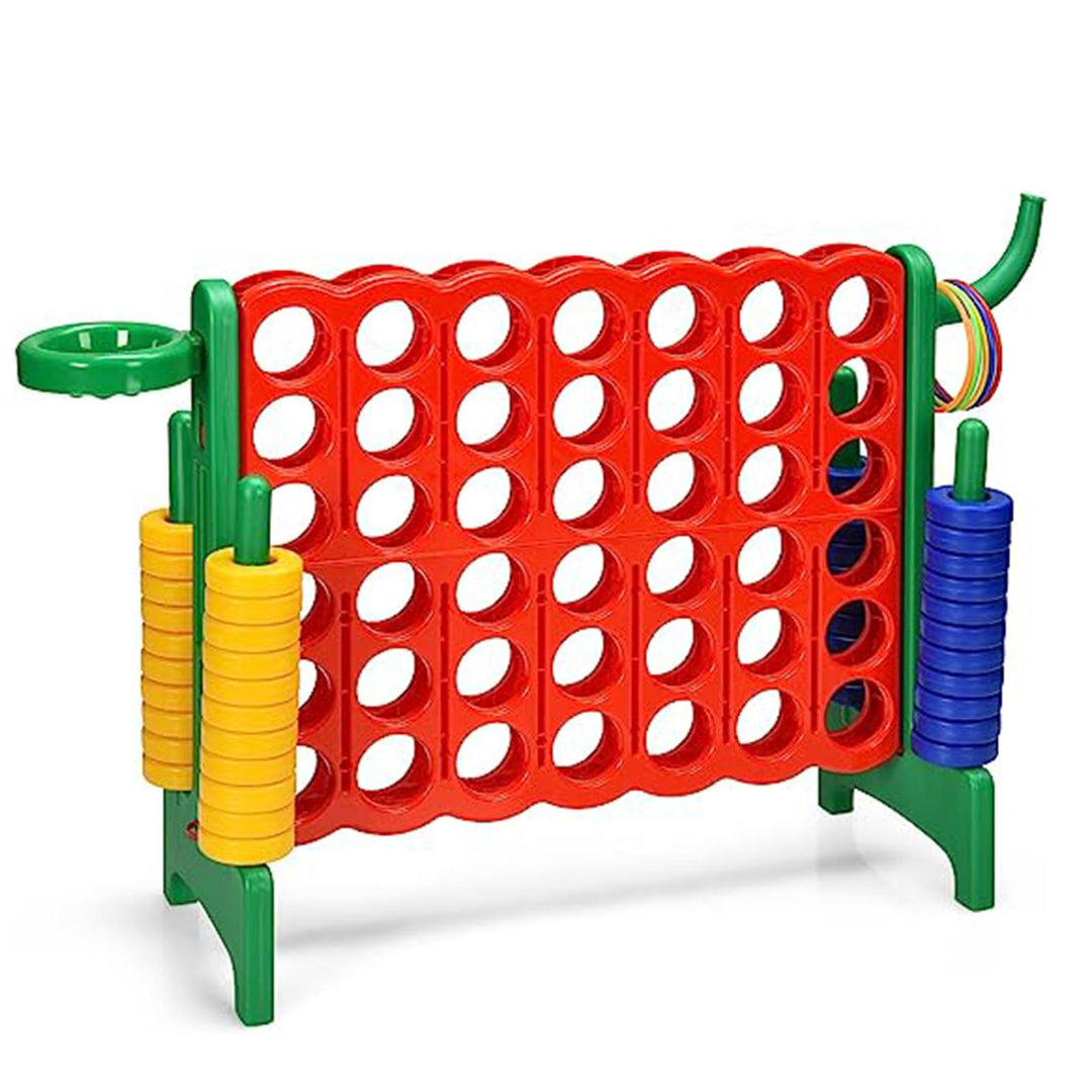 GOPLUS Riesiges 4 Gewinnt Spiel, Strategiespiel mit 42 Ringen, Basketballkorb & Wurfspiel & Schnells
