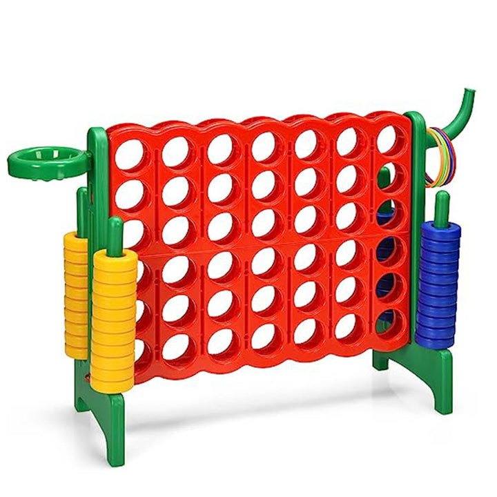 GOPLUS Riesiges 4 Gewinnt Spiel, Strategiespiel mit 42 Ringen, Basketballkorb & Wurfspiel & Schnells