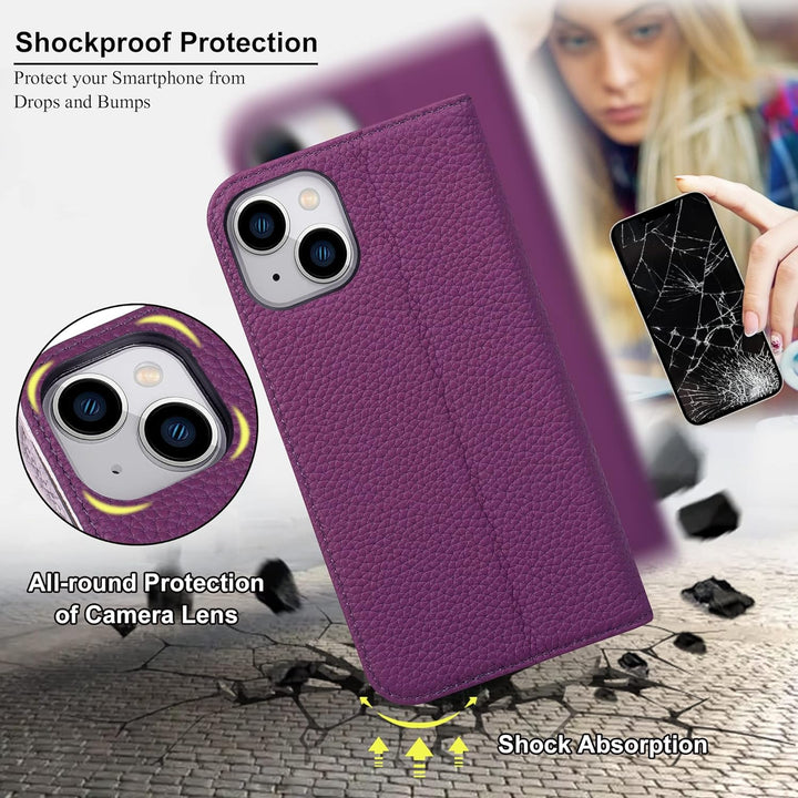 VISOUL Hülle für iPhone 13, Schutzhülle [Echt Leder] [Schützt vor Stoss] [Kartenfach] [Magnetverschl