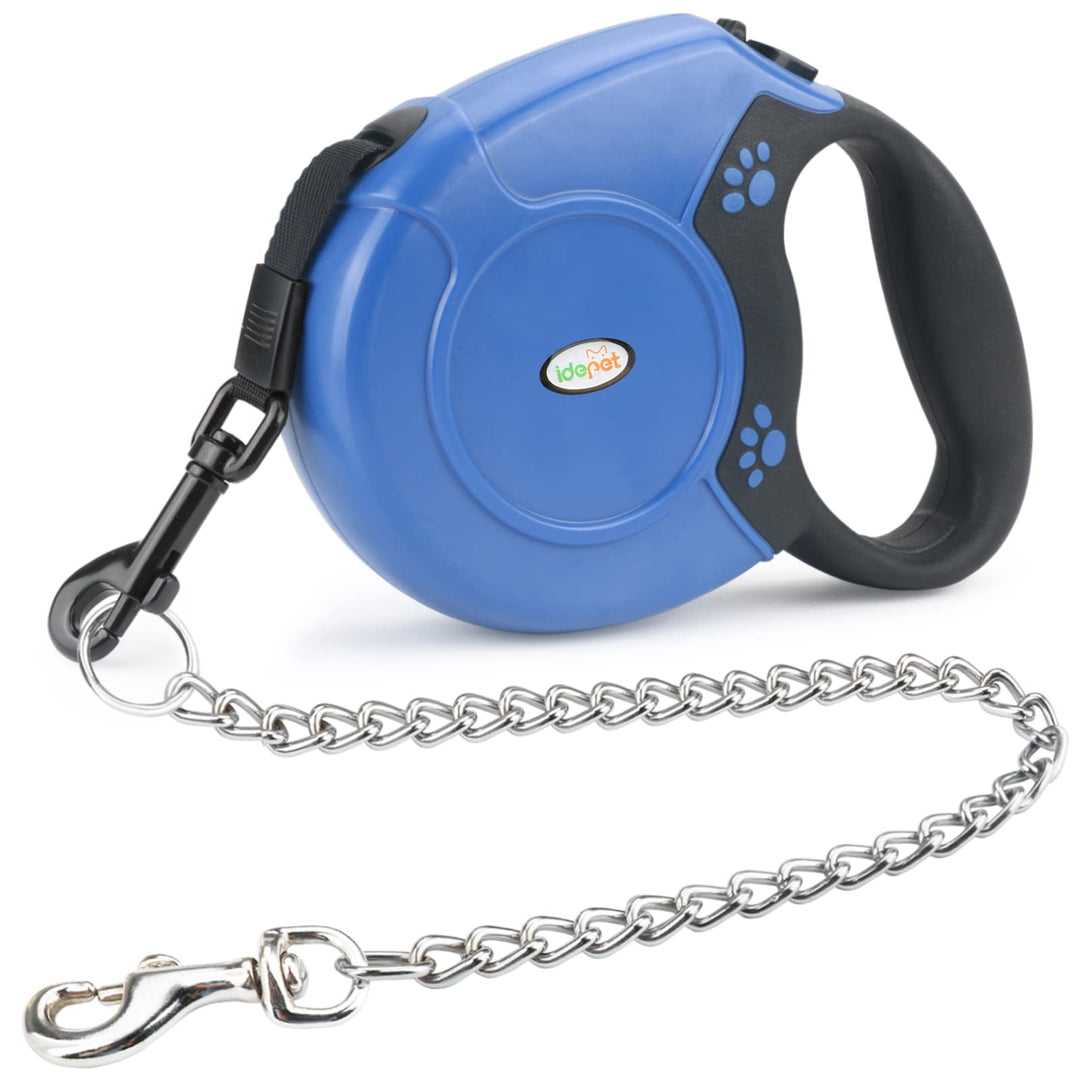 Idepet Robuste, einziehbare Hundeleine für kleine und mittelgrosse Hunde, Anti-Kau-Stahlkette, 360 G