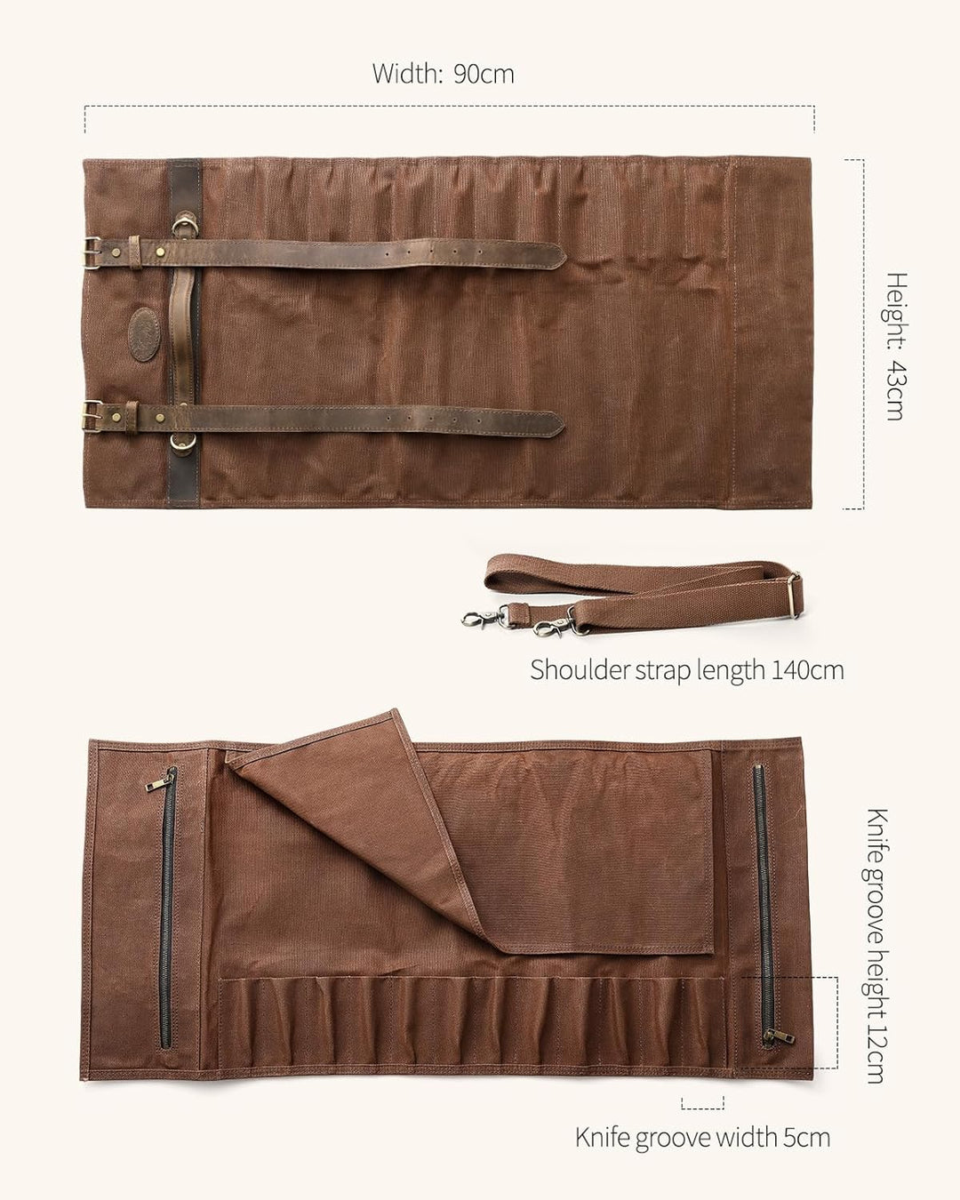 XINZUO Messertasche, Profi Kochmesser Koffer, 12 Schlitzen, 16oz gewachstes Segeltuch und Crazy Hors