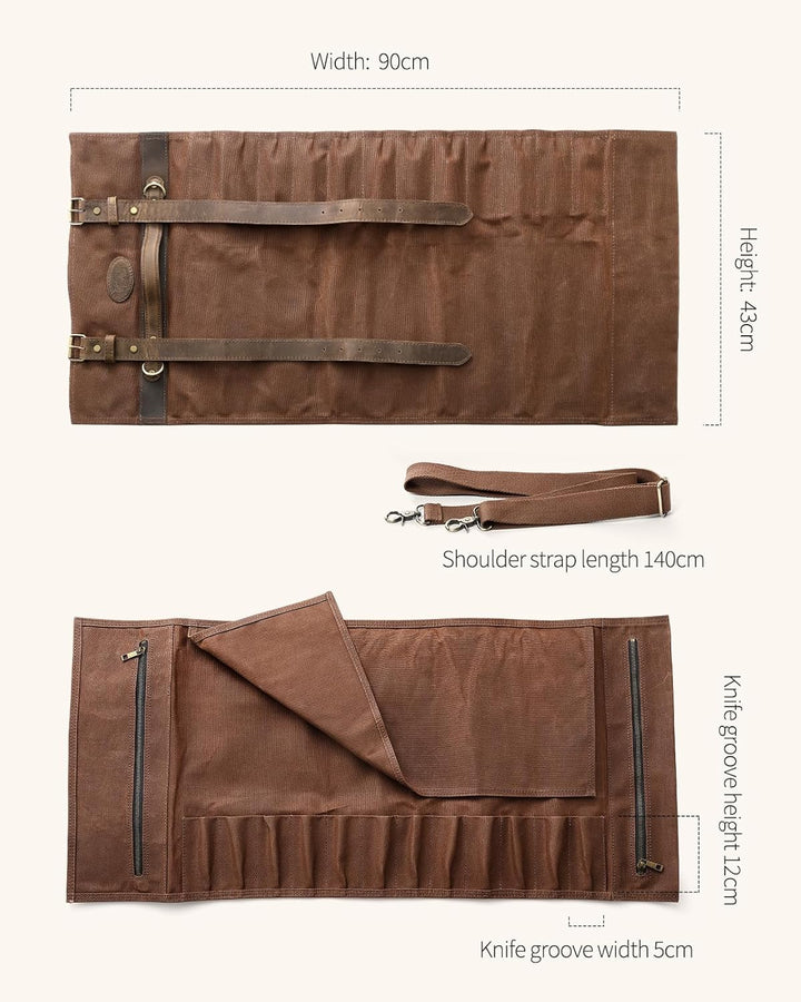 XINZUO Messertasche, Profi Kochmesser Koffer, 12 Schlitzen, 16oz gewachstes Segeltuch und Crazy Hors