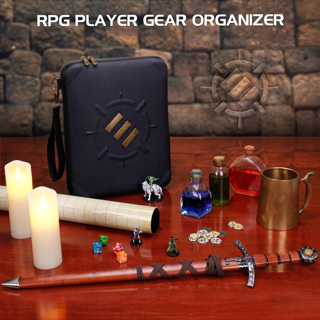ENHANCE RPG-Organizer-Etui – DND-Ordner mit integriertem Charakterbogenhalter, Würfelrollbereich, he