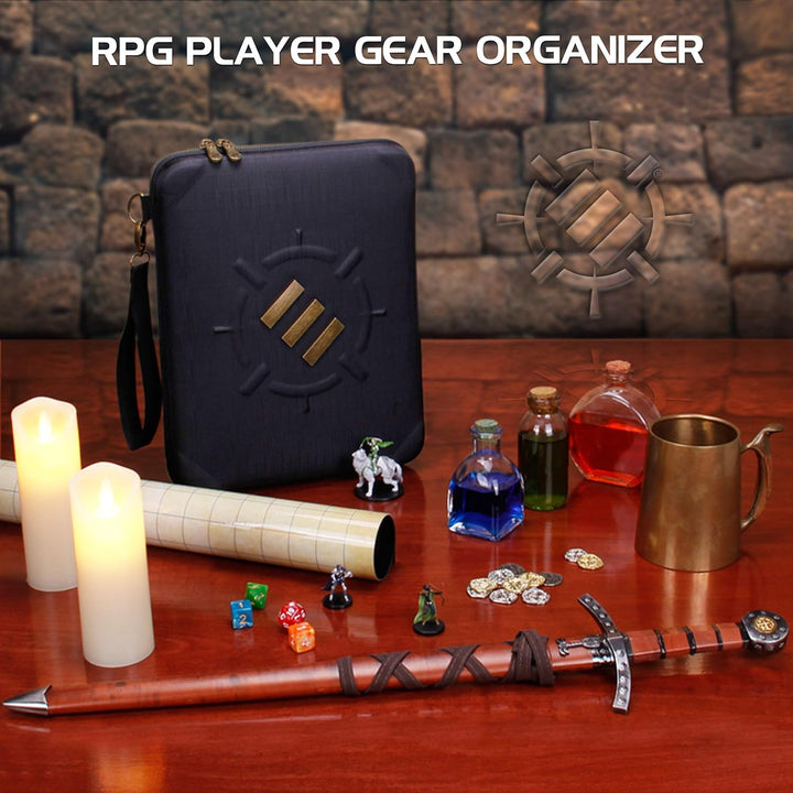 ENHANCE RPG-Organizer-Etui – DND-Ordner mit integriertem Charakterbogenhalter, Würfelrollbereich, he