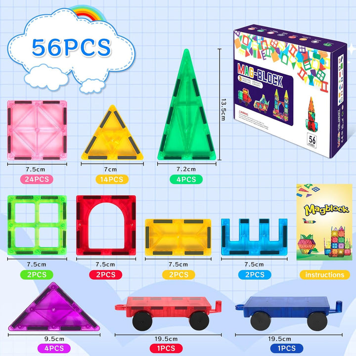 AQXONG 56 Pcs Magnetisches Bauspielzeug, Bunte Magnetische Bausteine Spielzeug, Pädagogische Baustei