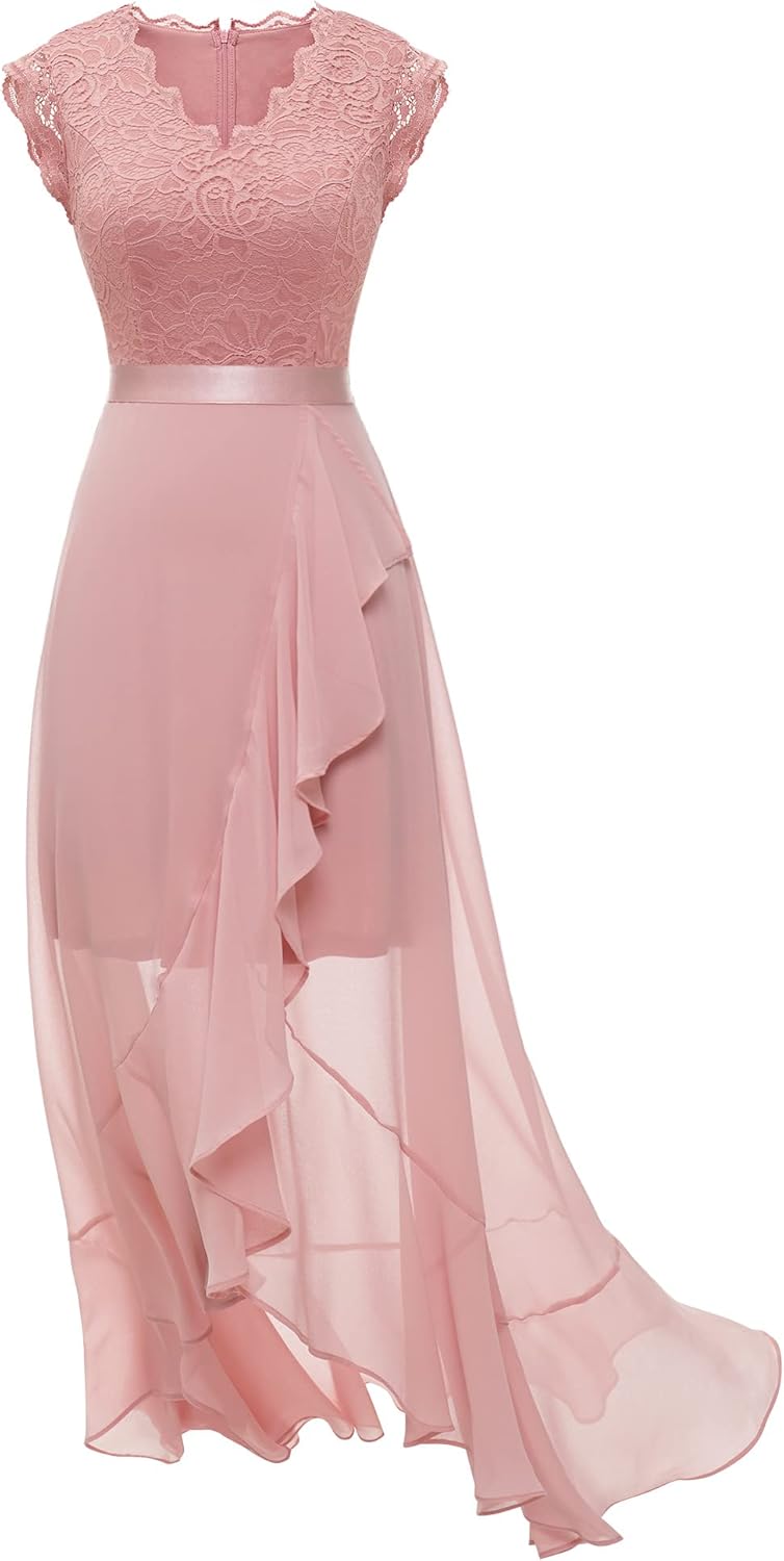 Dressystar Damen Elegant Abendkleider Hochzeit V-Ausschnitt Cocktailkleid Maxi Vokuhila Brautjunferk