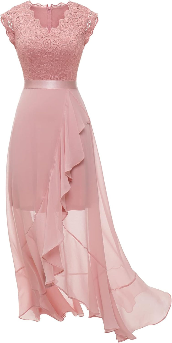 Dressystar Damen Elegant Abendkleider Hochzeit V-Ausschnitt Cocktailkleid Maxi Vokuhila Brautjunferk