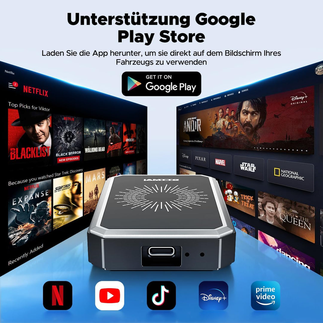 LAMTTO 4-in-1 Wireless CarPlay Android Auto Adapter mit Net-Flix/YouTube/Tik Tok Google-Play Downloa