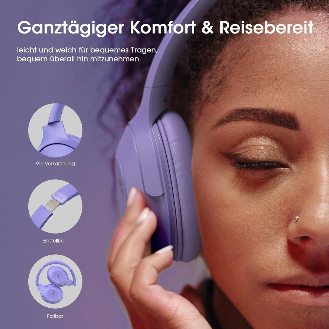 DOQAUS Kopfhörer Kabellose Bluetooth,70 Std.Akku,Lila | Kabellos Faltbare HiFi-Stereo Bluetooth Kopf