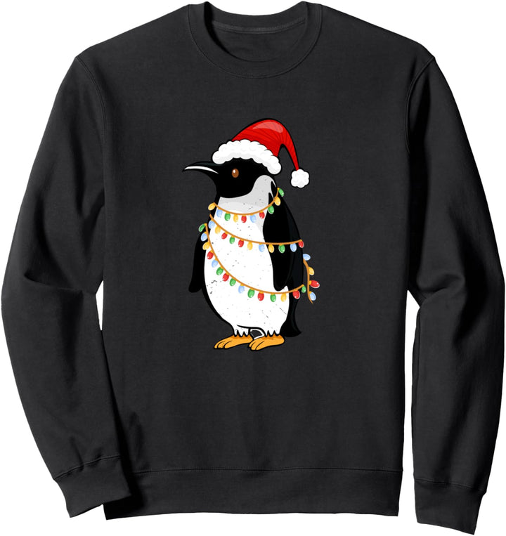 Santa Hat Penguin Christmas Lights Funny King Penguin Lovers Sweatshirt