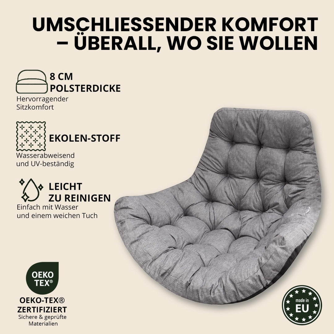Hängesessel Kissen, Polster, Auflage für Polyrattan & Rattan Hängeschaukel, Sitzauflage für Hängekor
