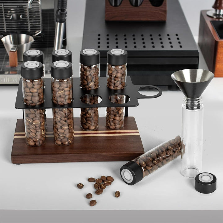 Walnuss Massivholzsockel Kaffeedosen 8 Röhren Kaffeebohnen-Aufbewahrun –
