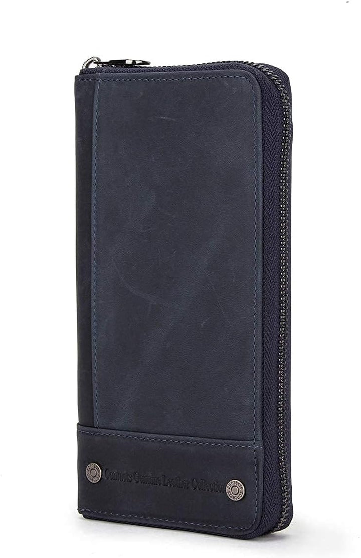 Contacts RFID Blocking Echtleder Herren Reissverschluss um Brieftasche Karte Telefonhalter Münzkuppl
