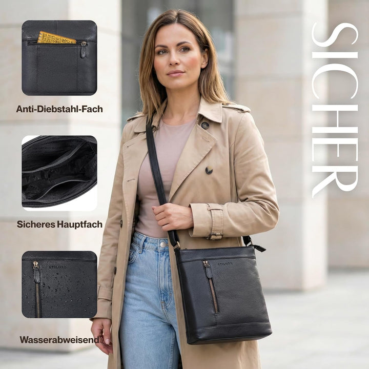 STILORD Moni Stylishe Crossbody Bag Damen Leder Mittel-Gross - Freizeittasche Echtleder Handtasche V