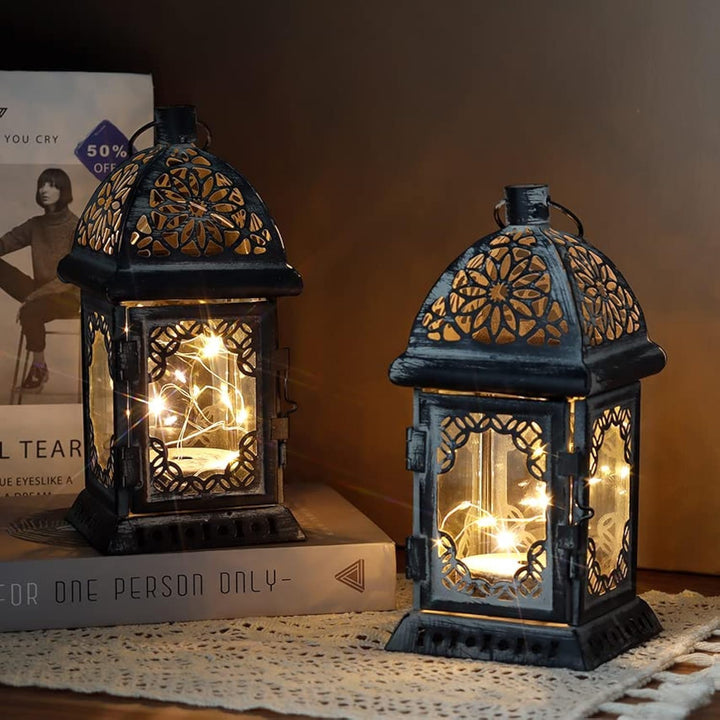 TRIROCKS 2 Stück LED Lichterkette Metall Batteriebetrieben Hängende Laterne klein Tisch Lampen Kabel