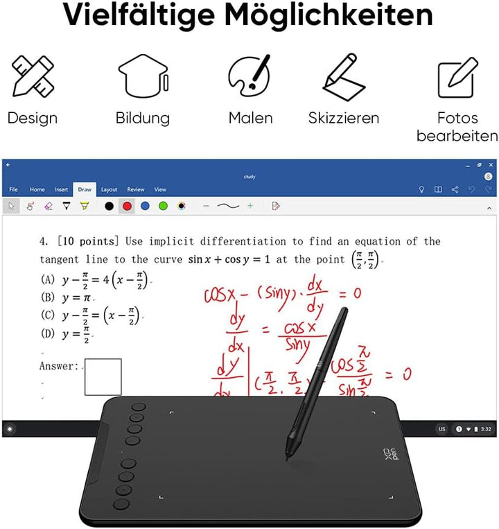 XPPen Grafiktablett, Deco 01v3 Grafiktablett, ohne Anfängerbildschirm, mit Eingabestift mit 16 K (16