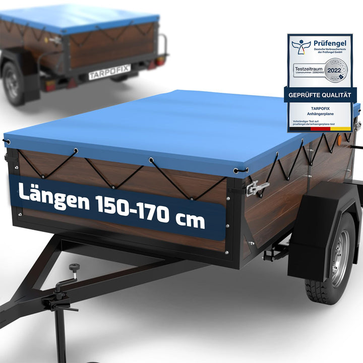 Tarpofix® Anhängerplane Flachplane 160 x 115 x 7,5 cm - inkl. Planenseil - randverstärktes Anhänger