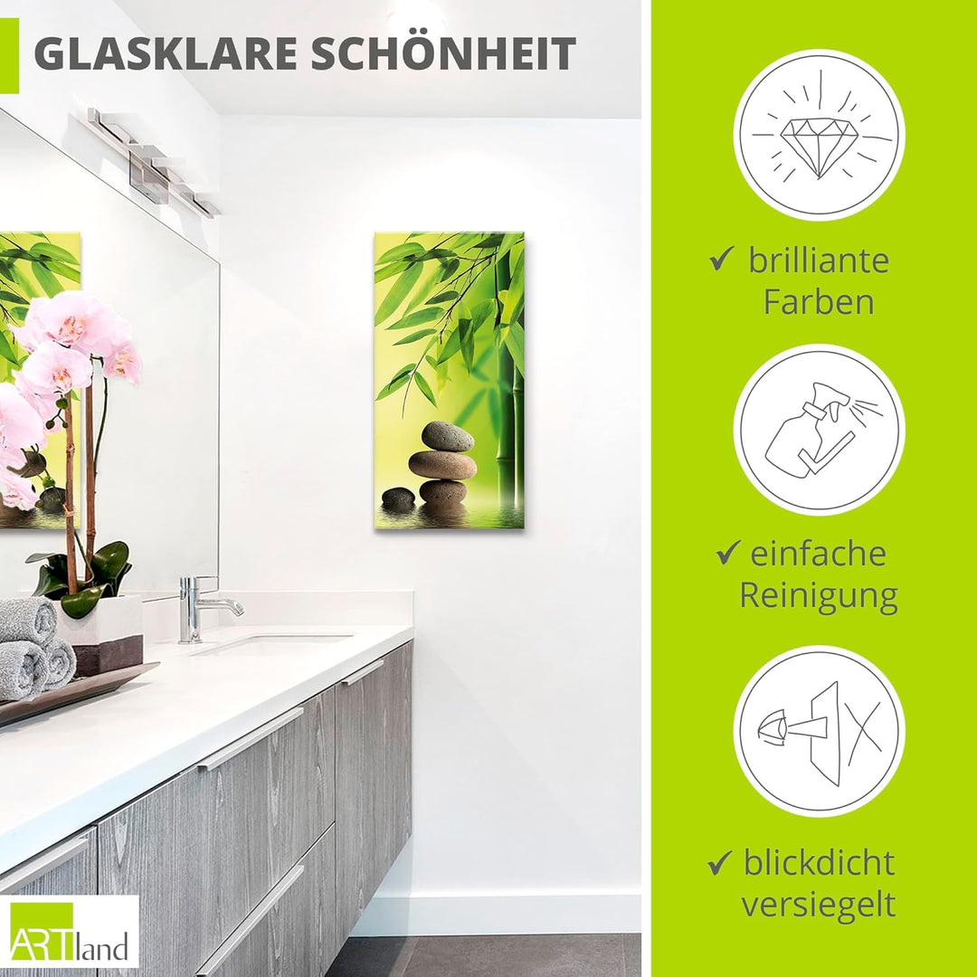 ARTland Glasbilder Wandbild Glas Bild einteilig 30x60 cm Hochformat Asien Wellness Zen Steine Spa Bl