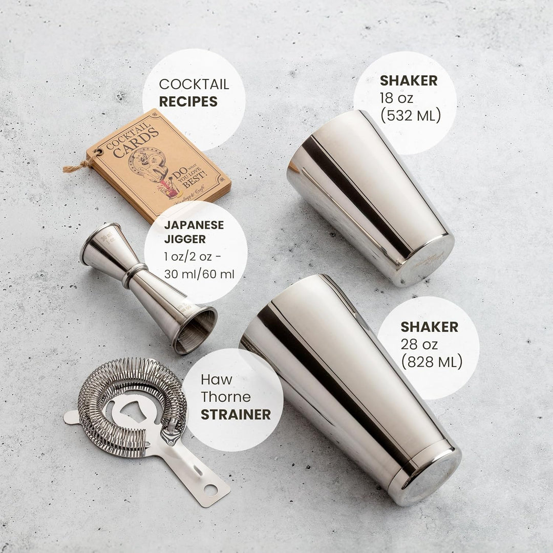 Mixology & Craft Cocktail Set - Cocktail Shaker Edelstahl & Bar Zubehör - Cocktail Mix Set Silber, S